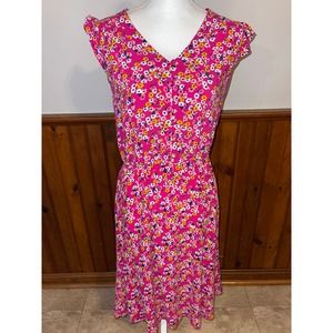 Womens a.n.a Pink Floral Yellow Blue Midi Spring Dress Elastic‎ Waist Size 8T